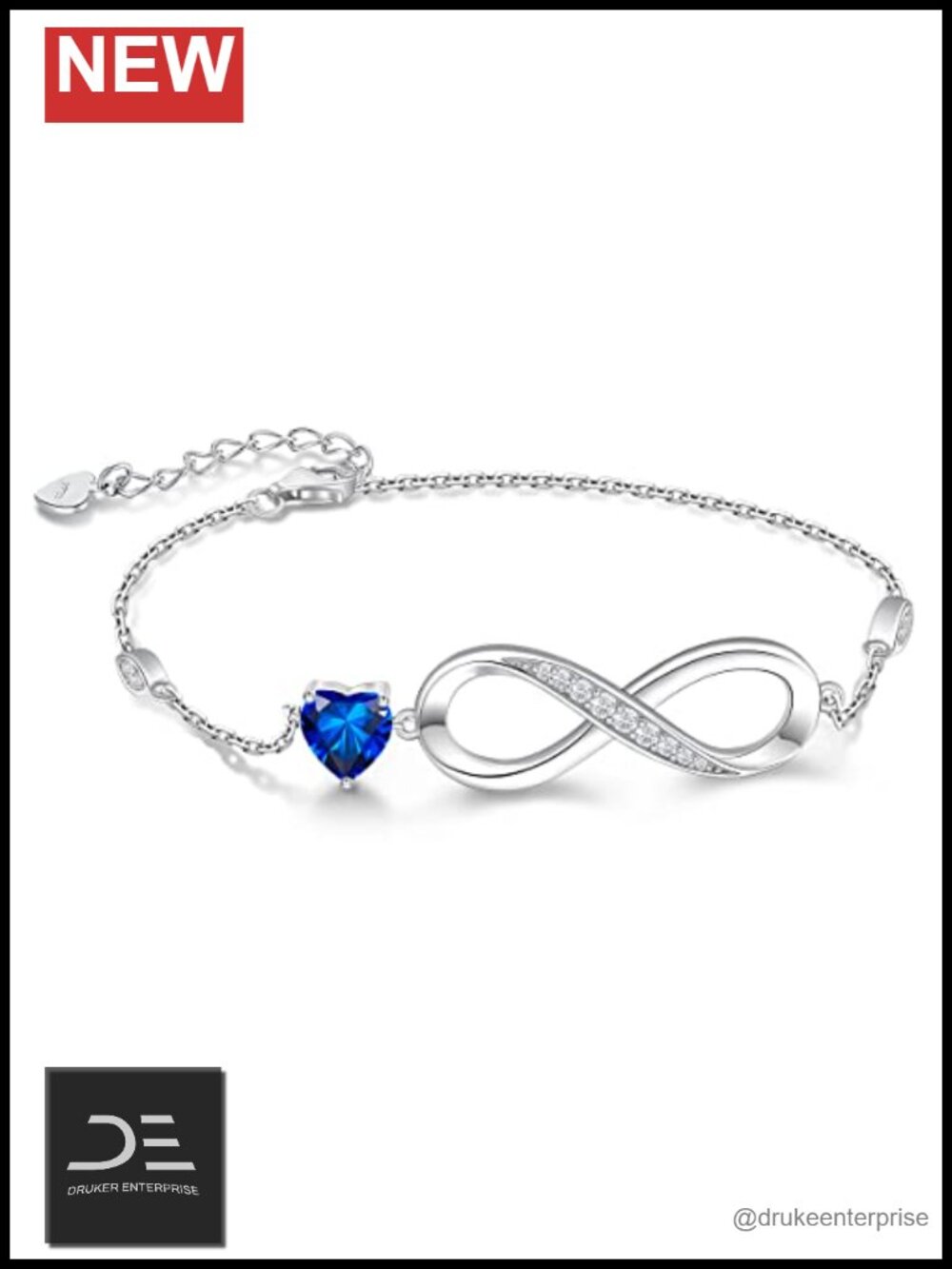 925 Sterling Silver Infinity Heart Charm Bracelet Women Link Chain Adjustable